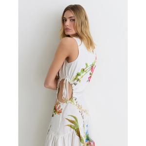 REISS Bianca Linen Floral-Print Cut-Out Midi Dress